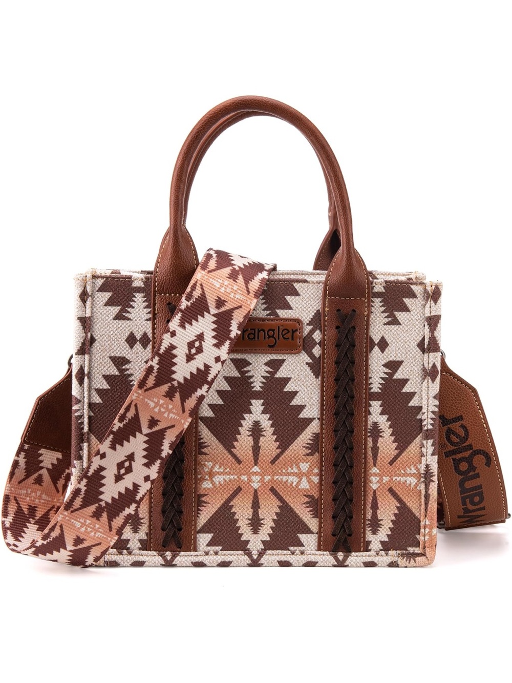 Wrangler Aztec Canvas Satchel with Leather Trim